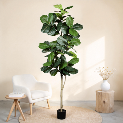 7ft Artificial Fiddle Leaf Fig Tree in Black Pot, Realistic Indoor Plant  Decor | eBay