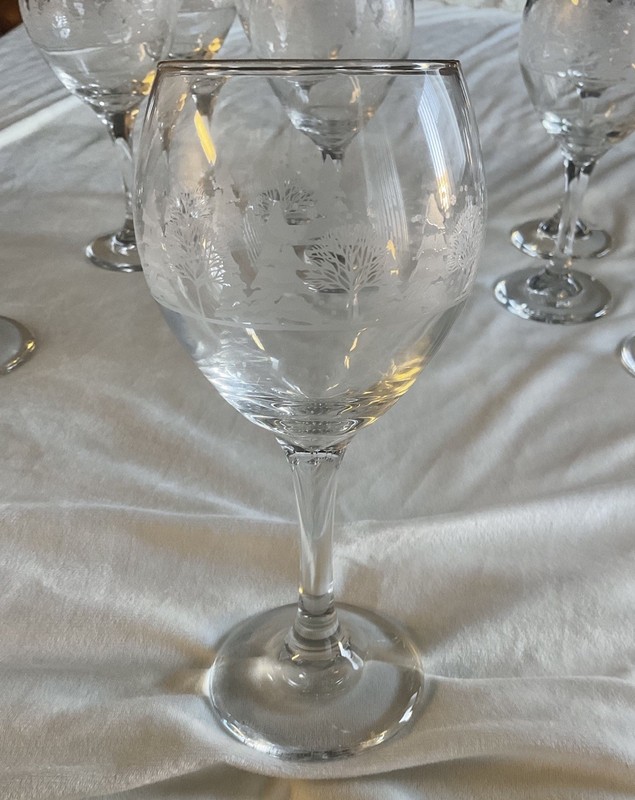 Set of 10 Vintage Libbey Arby’s Etched Winter Scene Wine Water Glass gold rim