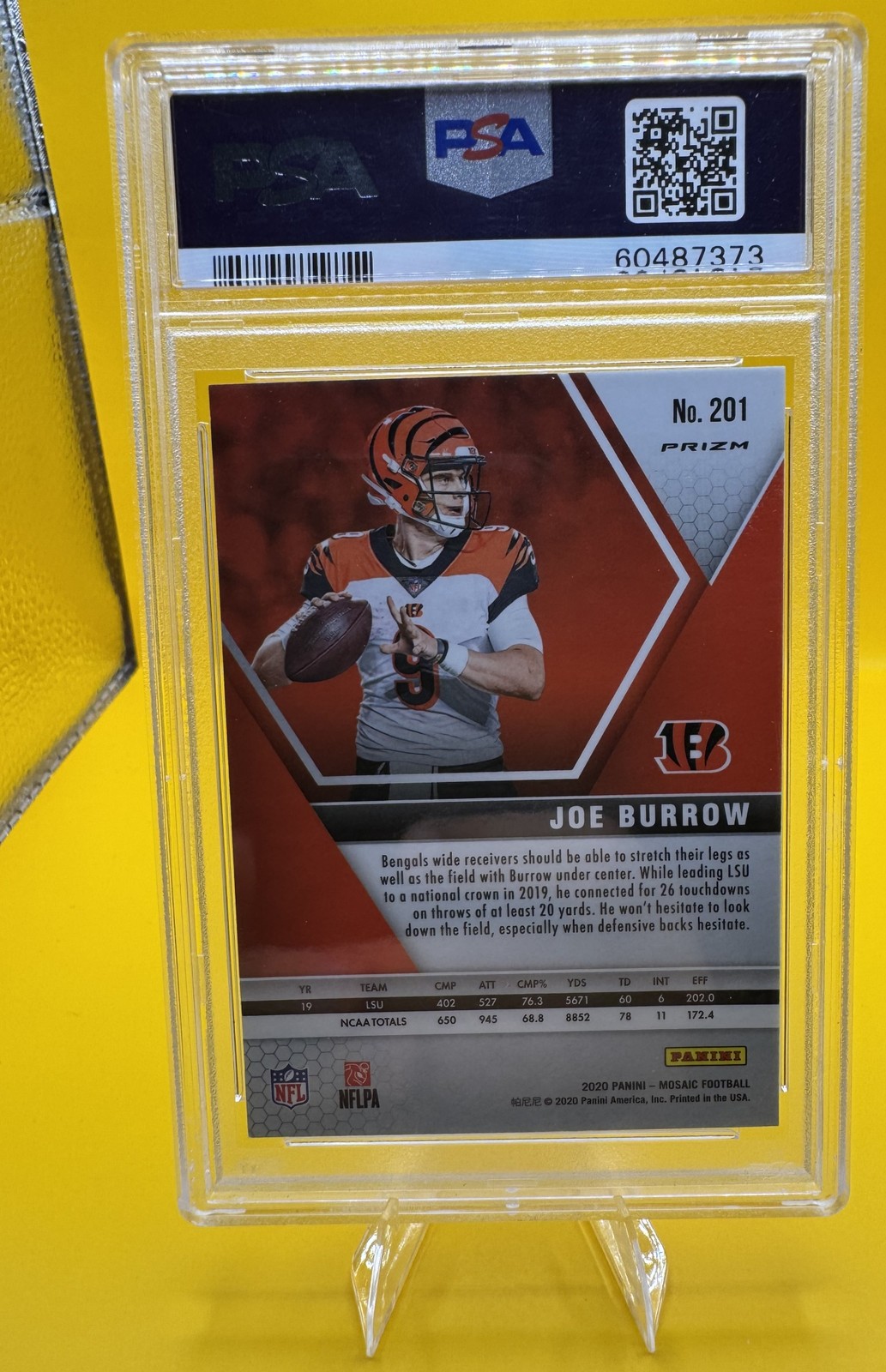 2020 Panini Mosaic Joe Burrow #201 Prizm Reactive Green RC Bengals PSA 10 view 2