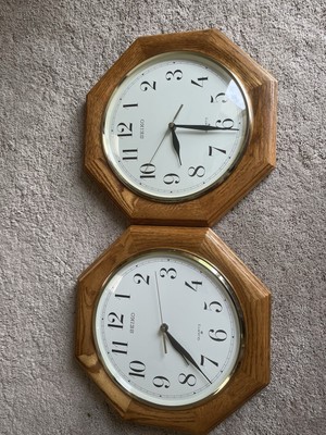 SEIKO Octagon Shape Wall Clock vintage - Medium Brown Solid Oak 12