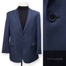 TOMMY HILFIGER mens solid blue 100 WOOL sport coat suit jacket blazer 44 L