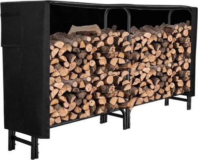 8FT Firewood Rack Outdoor with Cover Heavy Duty Steel Log Wood Holder Rust