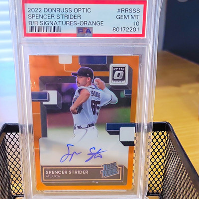 2022 Panini Donruss Optic Spencer Strider RRS-SS Orange Prizm Auto /100 PSA 10