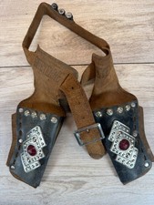 Vintage Cheyenne Leather Double Cap Gun Holster Belt Toy Cowboy Western Play Set