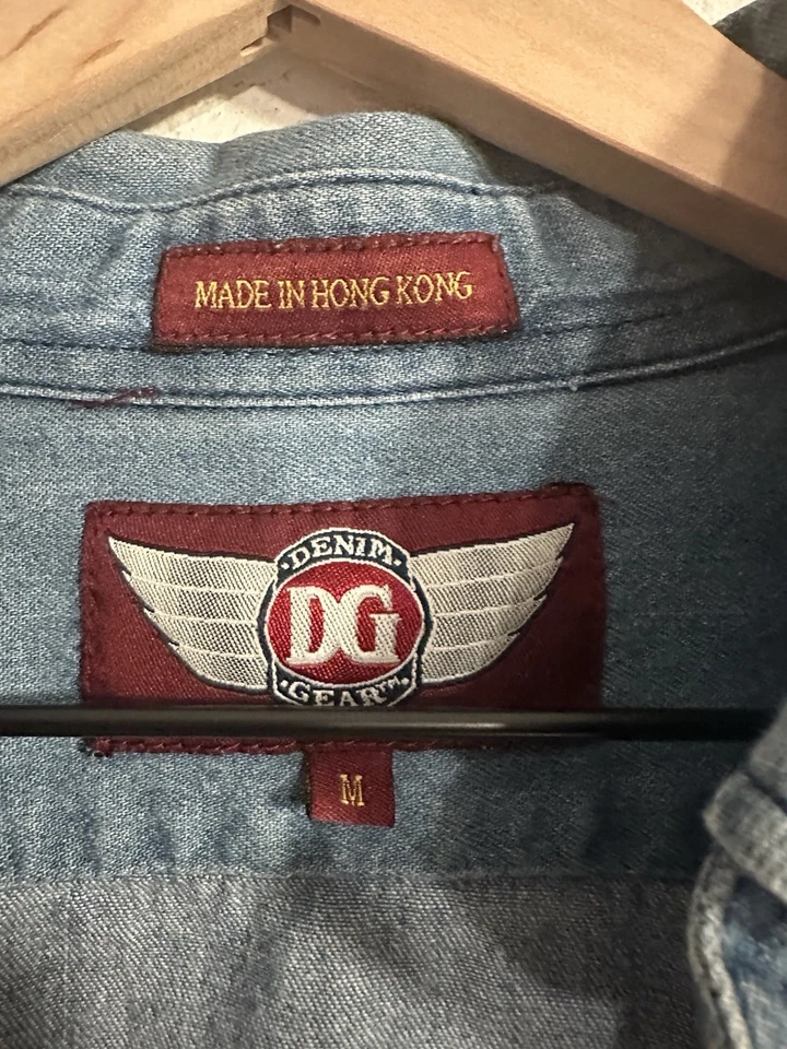 Vintage DG Denim Button-Down Shirt Men’s Medium Long Sleeve Blue Jean Casual 90s - Image 3 of 4