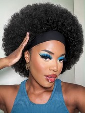 quickwig Afro Headband Wig Natural Black Short Afro Kinky Curly Wigs with Hea...