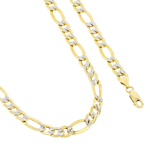 14K Yellow Gold 2-8mm Diamond Cut White Pave Figaro Link Chain Necklace 16"- 30" - Picture 3 of 108