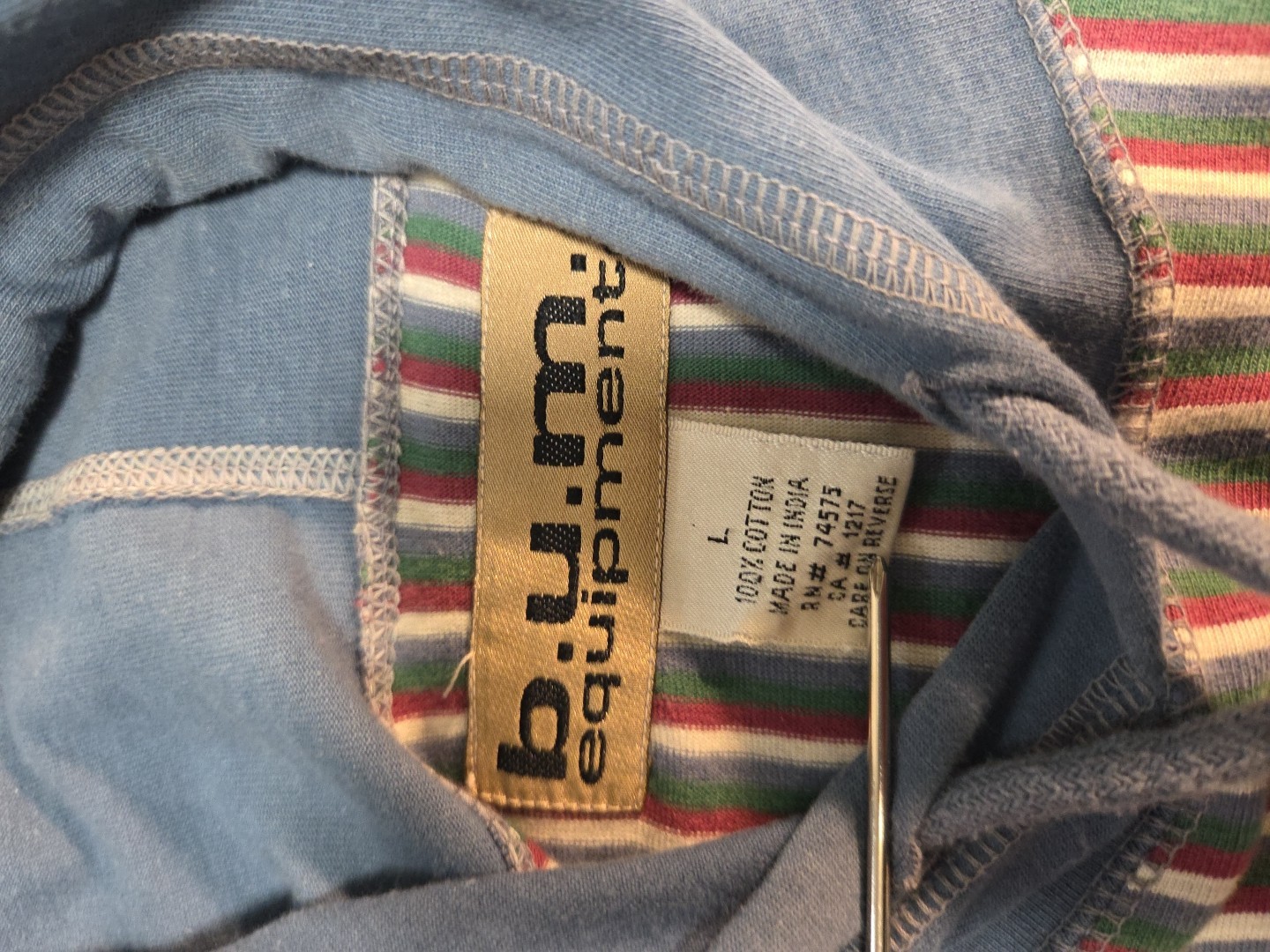 Vintage 90s BUM Equipment Striped Hoodie Mens L Boxy Grunge Skate Surf Tee image 3