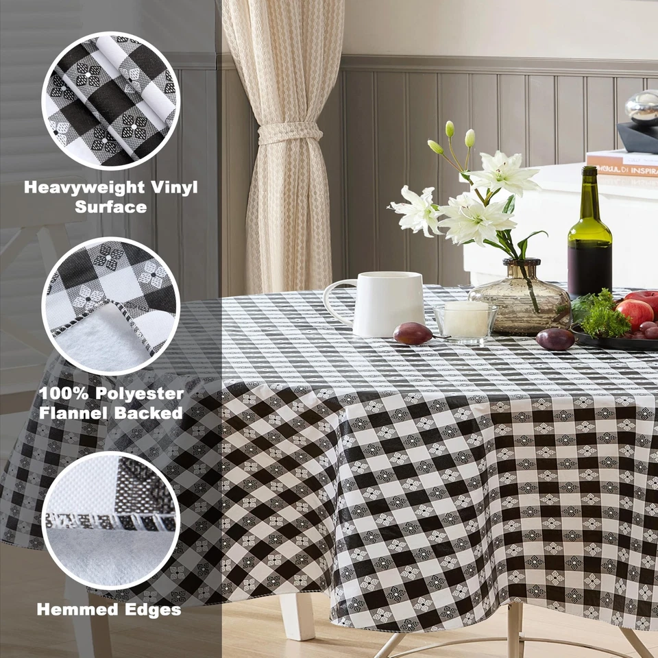 Mantel de vinilo ovalado Newbridge 60 x 84 pulgadas con respaldo de franela, tav de bistró... Foto 4 de 4