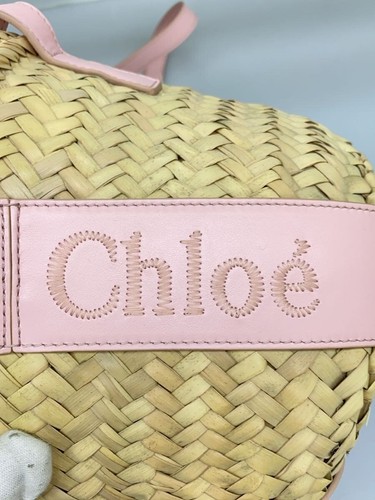 Borsa donna Chloe piccola rosa paglia cestino manico superiore tracolla 2 vie usata - Foto 5 di 12