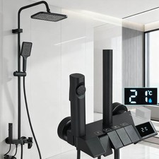 Black Bathroom Shower Faucet system Exposed Shower Fixture w/ Digital Display