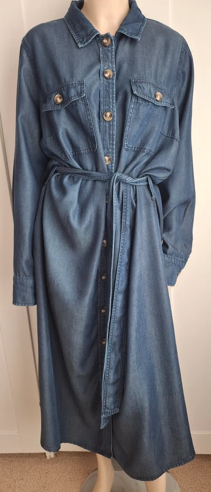 Denim & Co Shirt Dress Belted Maxi Pockets Detachable Belt Size UK XL - Image 4 of 4