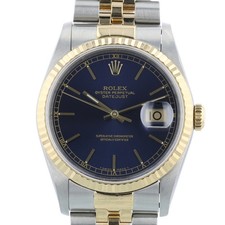 Rolex Datejust 16233 36mm Blue Dial Gold Bi-Metal Jubilee Fluted 1991 Watch