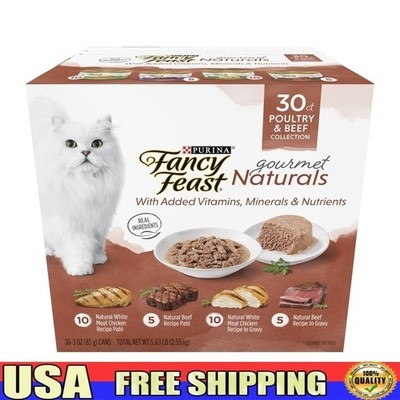 Poultry Beef Wet Cat Food Variety Pack Protein Rich Natural Nutrition 30 Cans US