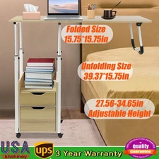 Overbed Table with Wheels, Movable Bedside Table Adjustable Height 70-88cm 20KG