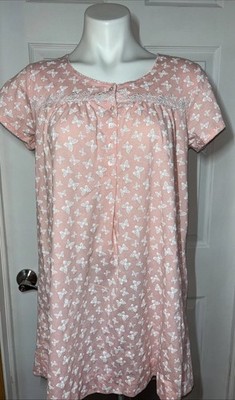 Aria Women s Nightgown Pink Butterfly Lace Trim Short Sleeve Sleepwear Size M