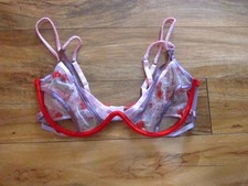 Shirley of Hollywood Purple & Red Sheer Lace Underwire Open Tip Bra Size 36D