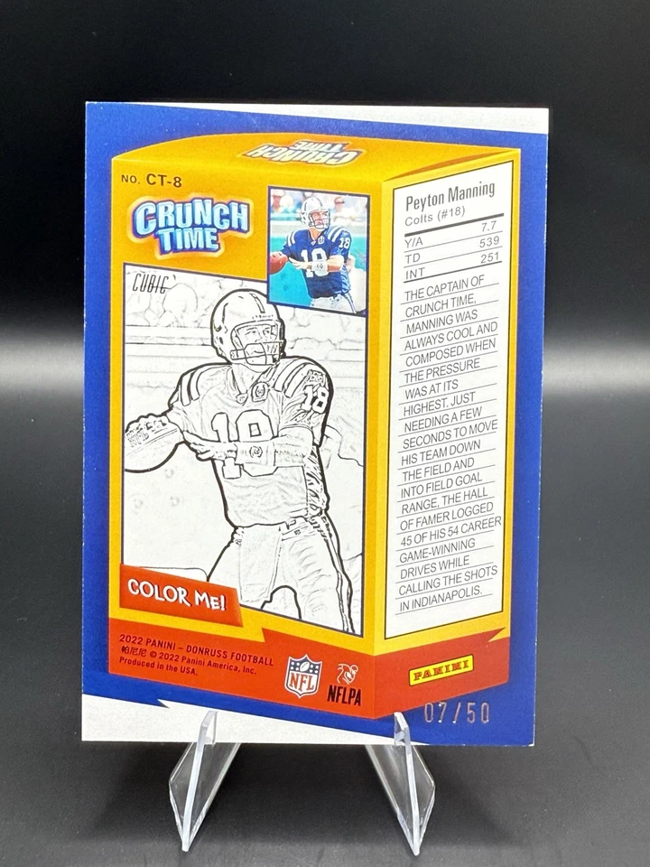 2022 Donruss Crunch Time Cubic Parallel #8 Peyton Manning (Colts) #'d to /50 - Image 2 of 2