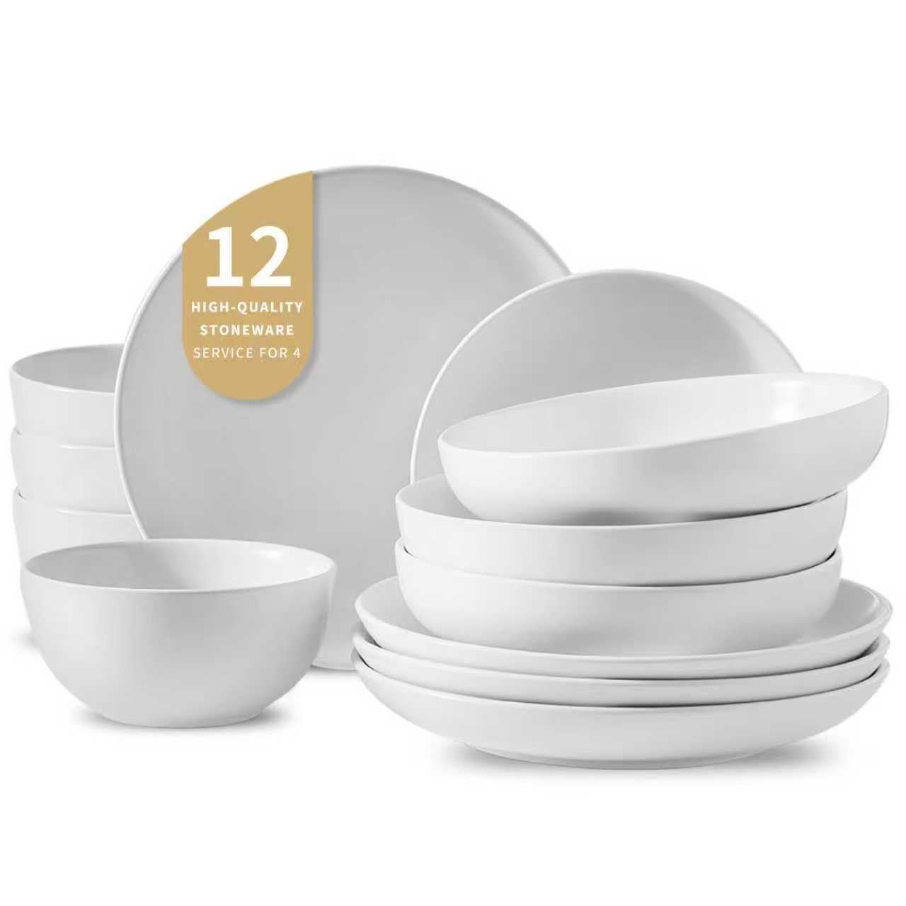 , Stoneware plates and bowls sets, 12 Pieces Dinnerware Sets, Dishes Set for ...