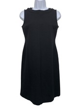 TALBOTS Women size 2P Petite Black Sleeveless Sheath Dress Stretch Crew Neck