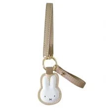 New Miffy Key Fob Keychain Leather Ring Charm Clip to Bag Purse Holder Khaki