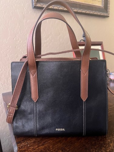 black and brown fossil handbag crossbody leather