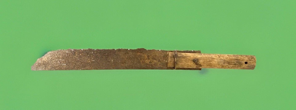 Antiguo machete de hoja dentada con mango de madera, 21-3/4" de largo Foto 2 de 4