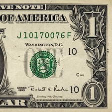 007 James Bond Fancy Serial Number 1995 One Dollar J10170076F Short Run 12.8m