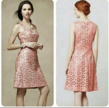 Anthropologie Maeve Burnt Orange Metallic Floral Dress Size 8 Sweetheart Neck