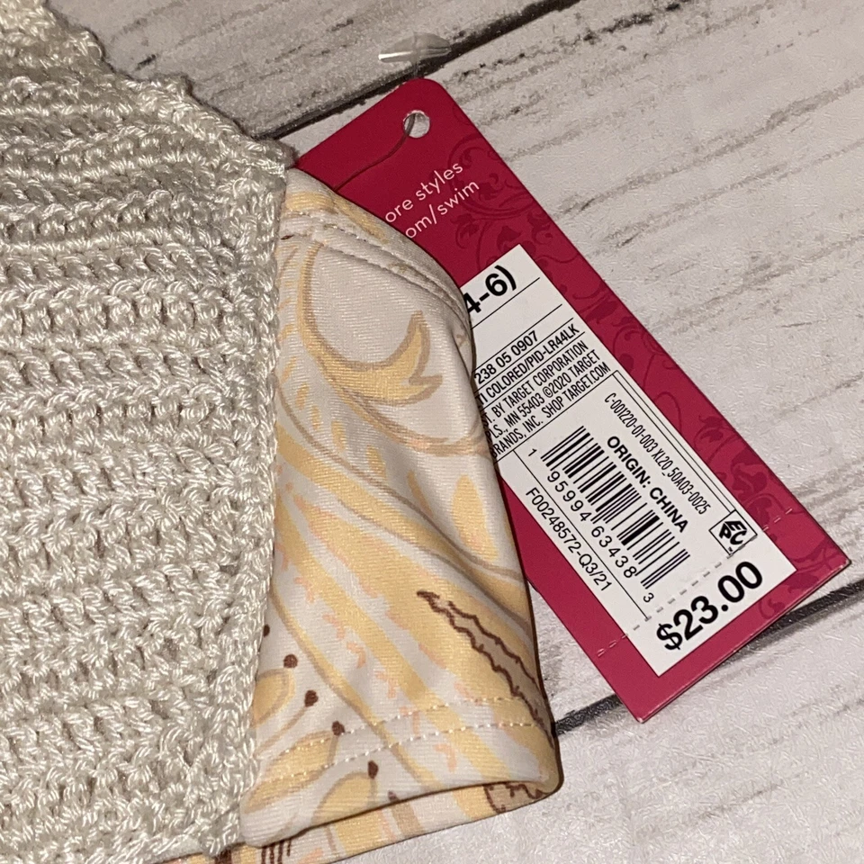 Blusa de biquíni feminina Xhilaration média creme paisley pêssego crochê natação acolchoada M - Imagem 2 de 4