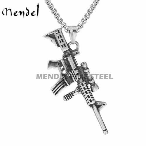 MENDEL Stainless Steel Army Cuerno de Chivo AK47 Machine Gun Pendant Necklace - Picture 2 of 5