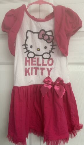 Girls Hello Kitty Pink & White Dress w/Bows Size 6