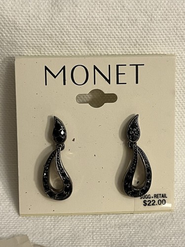 Lot of 2 New with Tags MONET Black Faceted Stones Earrings & Matching Bracelet - Picture 3 of 8