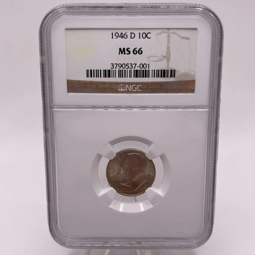 1946 D 10C UNITED STATES SILVER ROOSEVELT DIME MS 66 NGC UNCIRCULATED