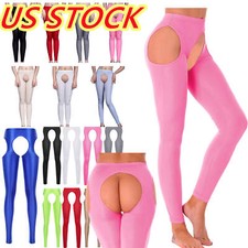 Women High Rise Gym Crotch-less Leggings Hollow Out Stretchy Yoga Trousers Pants