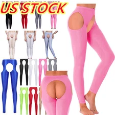 Women High Rise Gym Crotch-less Leggings Hollow Out Stretchy Yoga Trousers Pants