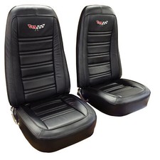 Corvette C3 Embroidered Oe Style Seat Covers - Black Leathervinyl 1976-1978