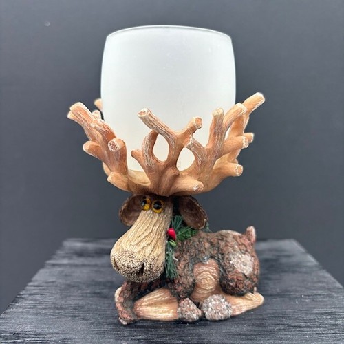 Vtg Ganz Christmas Resin Bark Moose Antlers Votive Candle / Tea Light Holder