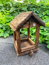 Old Antique Wooden Handmade Bird Feeder Crucifix and Icons Garden Decoration