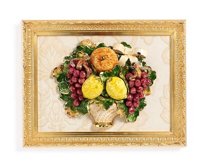 Wandbild IN Erleichterung Cesta Mit Früchte Porzellan Ital Capodimonte 48x38 CM