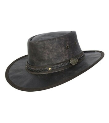 Distressed Foldable Leather Hat Cowboy Unisex Real Leather Lesa Collection Distressed Leather Foldable Trekker Cowboy  main image 3