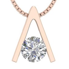 Solitaire Pendant Necklace VS1 F 0.25 Ct Lab Grown Diamond 14K Rose Gold Bar Set