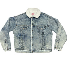 Vintage Levi s Sherpa Lined Trucker Jean Jacket Size XL Acid Wash USA Distressed