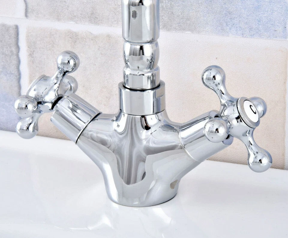Polished Chrome 2 Cross Handles Kitchen Wet Bar Bathroom Faucet Mixer Tap fsf660 - Image 2 of 4