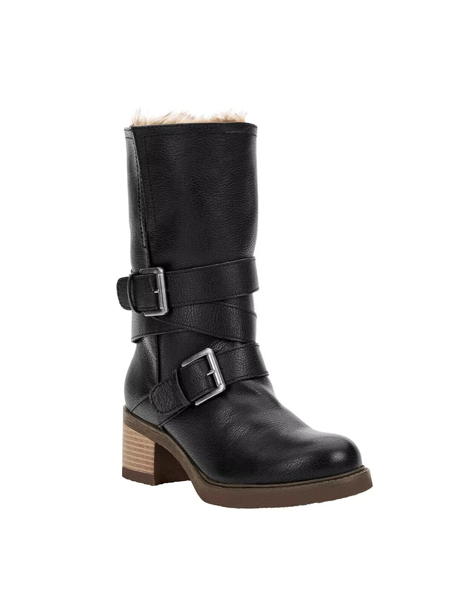 NIB SCOOP Women's RILEY Shearling Lined Stack Boots, Black Size