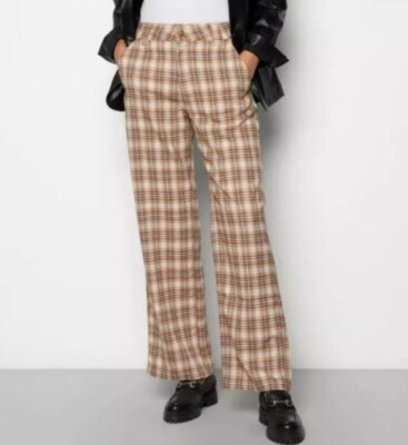 Hollister Brown Plaid Academia High Rise Baggy Wide Leg Pants Size