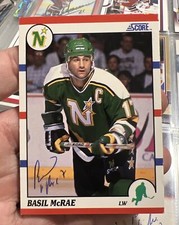 BASIL MCRAE SIGNED AUTOGRAPHED 1990 SCORE HOCKEY CARD! NORTH STARS