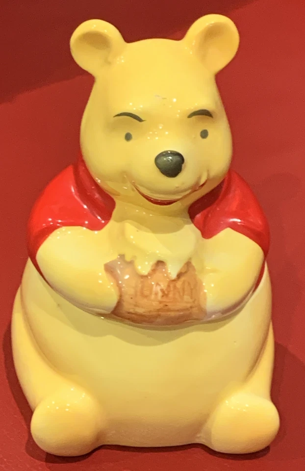 Olla de azúcar de miel vintage de Walt Disney Winnie the Pooh de los años 50 con cuchara 4 3/4" A1 Foto 2 de 4