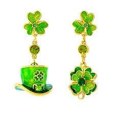 Leprechaun Hat Clover Crystal Earrings by Ritzy Couture DeLuxe- 18k Gold Plating