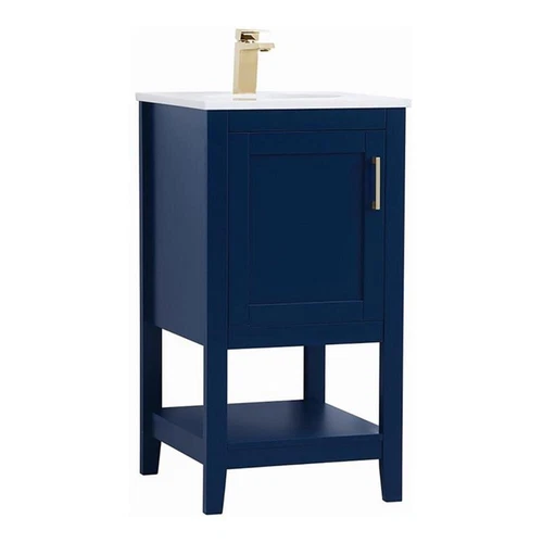 Elegant Decor Aubrey 18" Steel and Solid Wood Single Bathroom Vanity in Blue - Picture 1 of 8